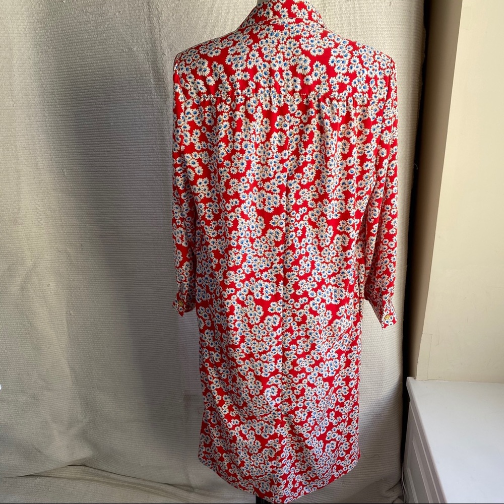 Vintage 90s S/M Daisy Print Secretary Dress Red July 4th - Picture 5 of 8